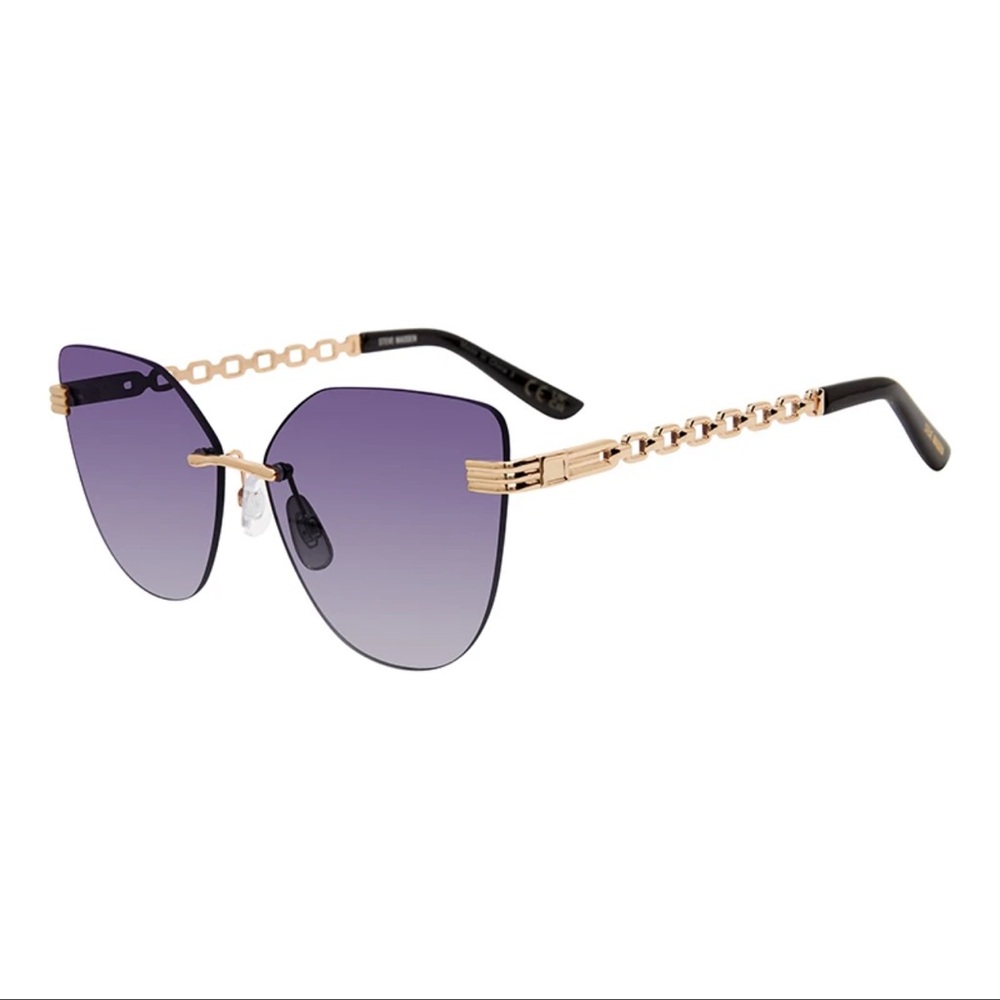 Steve Madden Maggie Sunglasses Shiny Gold Black Opaque 100% UV Protection